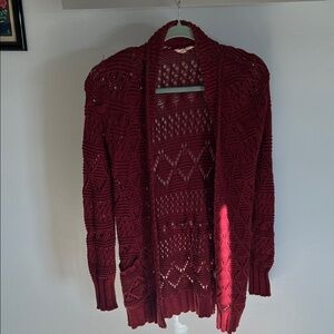 Lucky Brand Deep Red Open Knit Cardigan